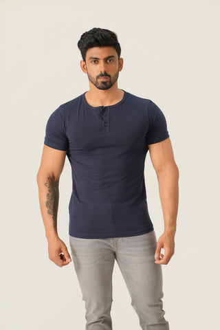Structure Fit (P/D) - Henley Neck Short Sleeve - Night Navy