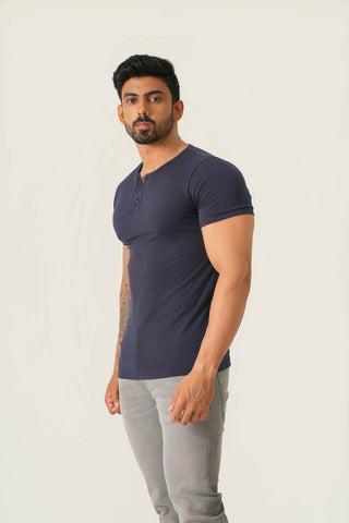 Structure Fit (P/D) - Henley Neck Short Sleeve - Night Navy