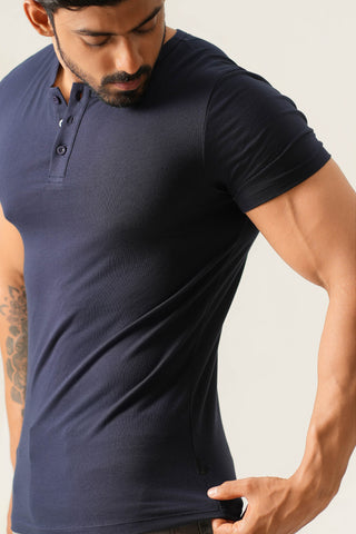 Structure Fit (P/D) - Henley Neck Short Sleeve - Night Navy