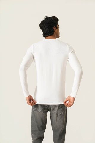 Sleek Fit- Henley Neck Long Sleeve- Classic White