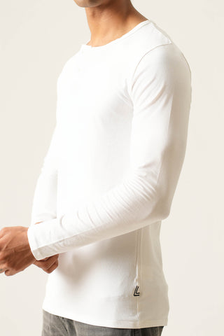 Sleek Fit- Henley Neck Long Sleeve- Classic White