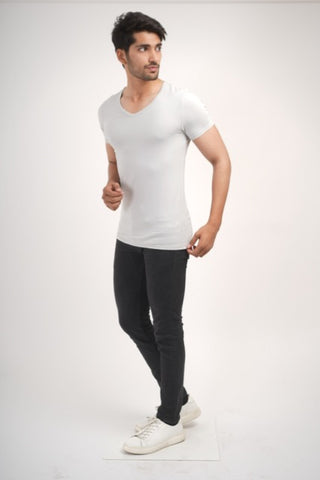 Sleek Fit- V-Neck Short Sleeve- Granite Gray