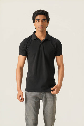Sleek Fit - Button Polo Short Sleeve - Charcoal Black