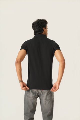Sleek Fit - Button Polo Short Sleeve - Charcoal Black