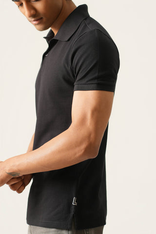 Sleek Fit - Button Polo Short Sleeve - Charcoal Black