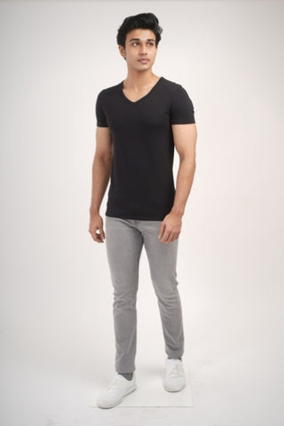 Sleek Fit- V-Neck Short Sleeve- Charcoal Black