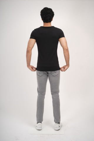 Sleek Fit- V-Neck Short Sleeve- Charcoal Black