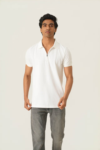 Sleek Fit - Zip Polo Short Sleeve - Classic White