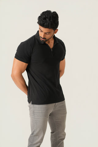 Power Fit - Zip Polo Short Sleeve - Charcoal Black