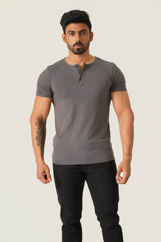 Structure Fit (P/D) - Henley Neck Short Sleeve - Ash Grey