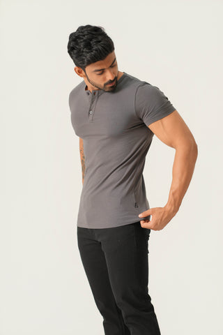 Structure Fit (P/D) - Henley Neck Short Sleeve - Ash Grey