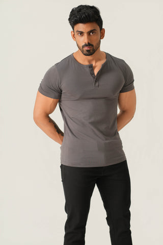 Structure Fit (P/D) - Henley Neck Short Sleeve - Ash Grey