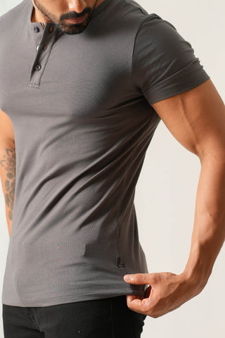 Structure Fit (P/D) - Henley Neck Short Sleeve - Ash Grey