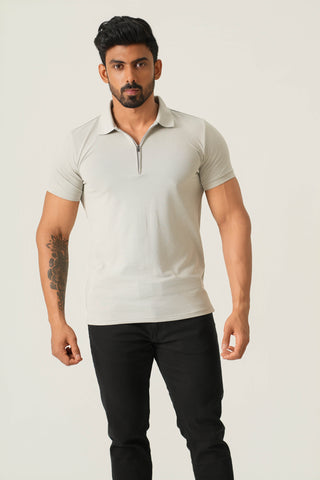 Power Fit - Zip Polo Short Sleeve - Granite Gray