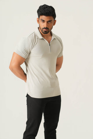 Power Fit - Zip Polo Short Sleeve - Granite Gray