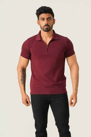 Power Fit - Zip Polo Short Sleeve - Red Rock