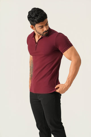 Power Fit - Zip Polo Short Sleeve - Red Rock