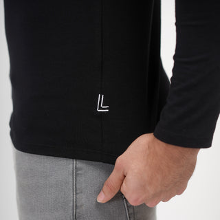 V- Fit Henley Neck Long Sleeve - Charcoal Black