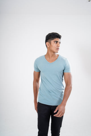 Sleek Fit- V-Neck Short Sleeve- Sage Blue