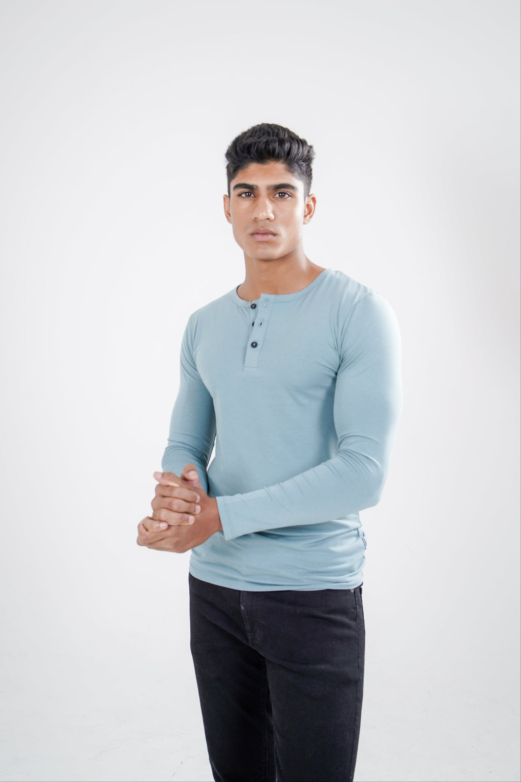 Structure Fit (P/D) - Henley Neck Long Sleeve - Sage Blue – Lean Lines