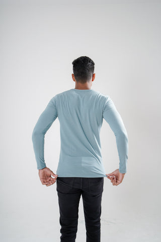 Power Fit - Henley Neck Long Sleeve - Sage Blue
