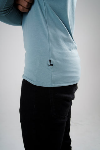 Power Fit - Henley Neck Long Sleeve - Sage Blue